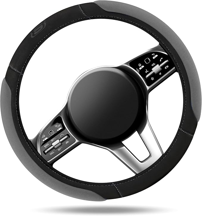 Skechers Steering Wheel Cover,14.5-15 Inch Universal Memory Foam Car Steering Wheel Covers Breathable Anti-Slip Steering Wheels Accessories for Men Women (Black & Grey)
