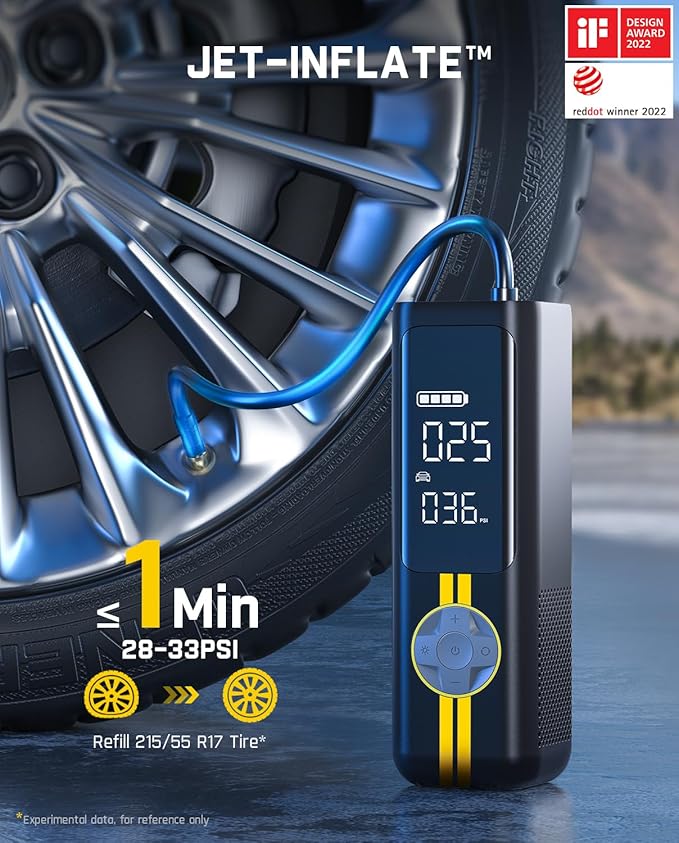 Fanttik X8 APEX Tire Inflator Portable Air Compressor, 1 Min Fast Inflation, 150PSI Cordless Tire Inflator with LED Dual Screen, Suitable for MPV, Car, E-Bike, Motorcycle, Up to 26.3″ Tires