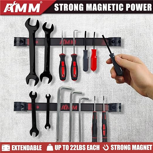 AMM 8PCS Magnetic Tool Holder Strip, 12" Heavy Duty Tool Organizer Magnetic Strip with Mounting Screws, Tool Magnet Bar for Tool Storage, Garage Organization