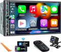 Upgrade Wireless Double Din Car Stereo with Carplay, Android Auto, Bluetooth, 4-Channel RCA, High Power, 2 Subwoofer Ports, 7" HD Capacitive Touchscreen Car Radio, Backup Camera, Audio Receiver