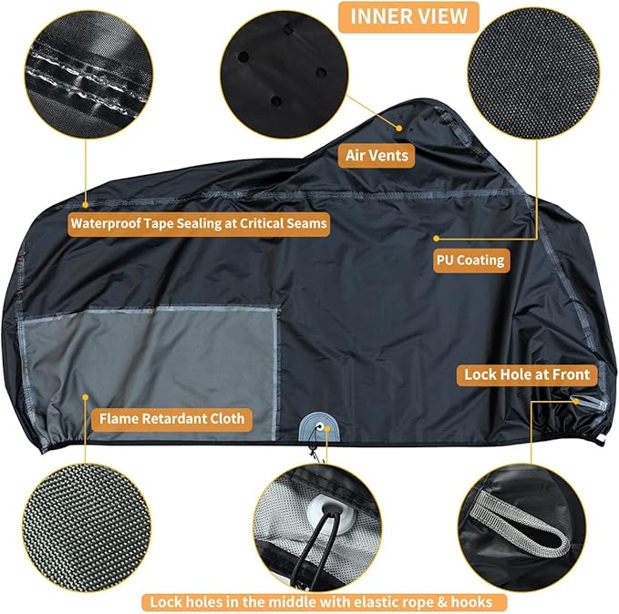 Motorcycle Cover Waterproof Outdoor 104 inches Length All Season Universal Protection, Coverado Scooter Covers with Inner Flame Retardant Fabric and Seam PU Tapes, Fit for Harley Davidsion Yamaha etc