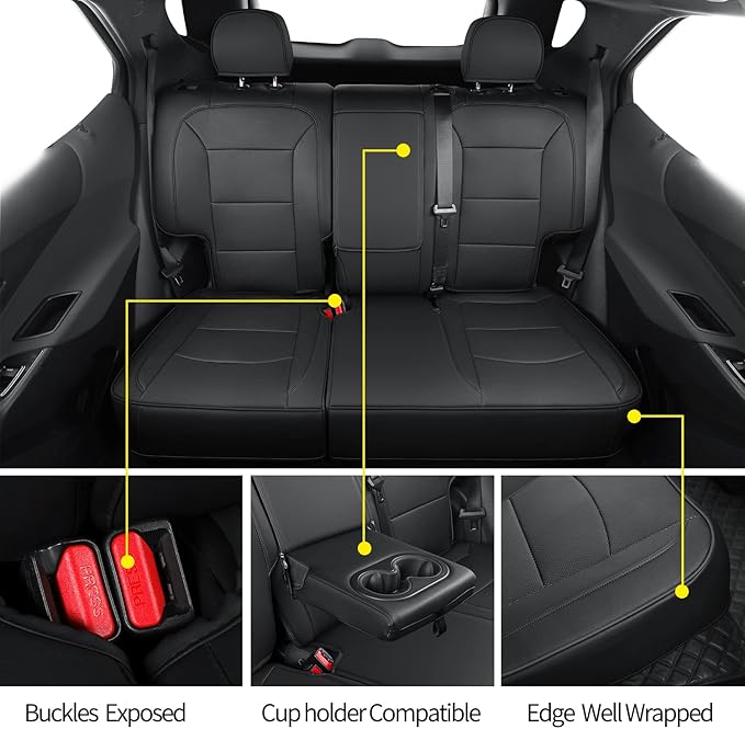 RISINGSTAR Terrain Seat Covers, fit for 2018-2024 GMC Terrain SUV with Rear Split Seats, Water Proof Faux Leather(Full Set, Black)
