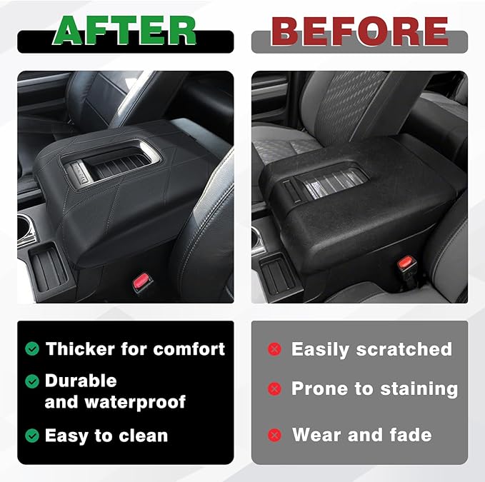 Muslogy Center Console Armrest Cover Compatible with Toyota Tundra 2014-2021 Comfort Armrest Pad Anti-Scratch Arm Rest Cushion Vegan Leather Protector 1-Inch Extra Thick(Bucket Seat ONLY)