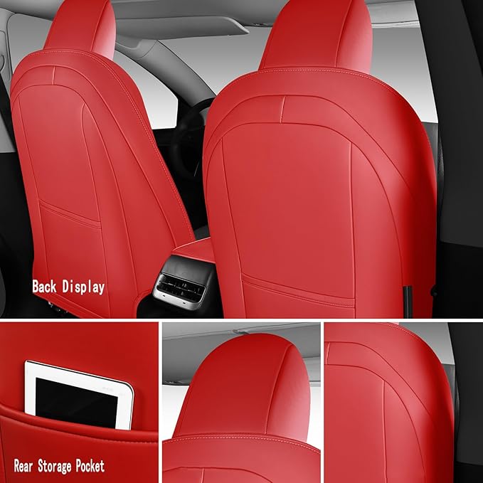 Tesla Model Y Seat Cover Full Set, Faux Leather Tesla Car Seat Cover, Perfect Suitable for Tesla Model Y 2020 2021 2022 2023 2024 2025 (Red)