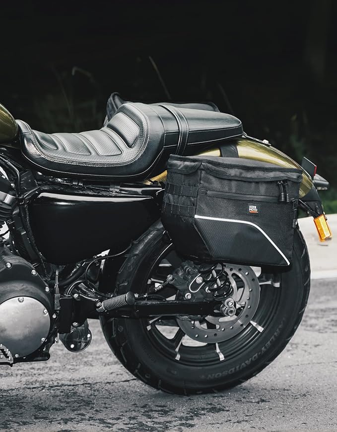 KEMIMOTO Upgrade Motorcycle Saddle Bags Middle-Sized Throw Over Saddlebags Orange Liner Scooter Panniers 26L Universal Compatible with Softail Sportster Cruiser Motorbike Dirt Bike