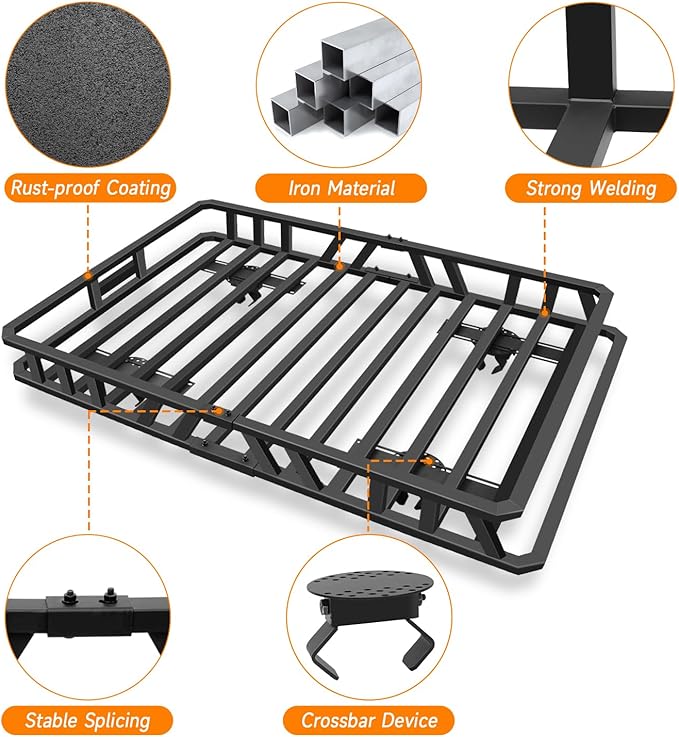 NIHAO 50"x36"x5" Heavy Duty Roof Rack Cargo Carrier, Universal Car Top Luggage Basket for SUV, Truck, RV, Pickup, Holds Up to 250 Lbs