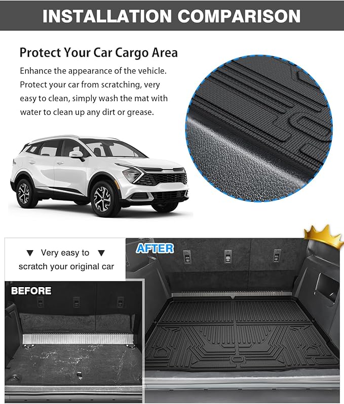 Powerty Floor Mats & Cargo Liner for 2023 2024 2025 Kia Sportage (Not PHEV) Accessories Floor Mats 2 Row Liner Set All Weather TPE 3D Floor Liners&Rear Cargo Mat