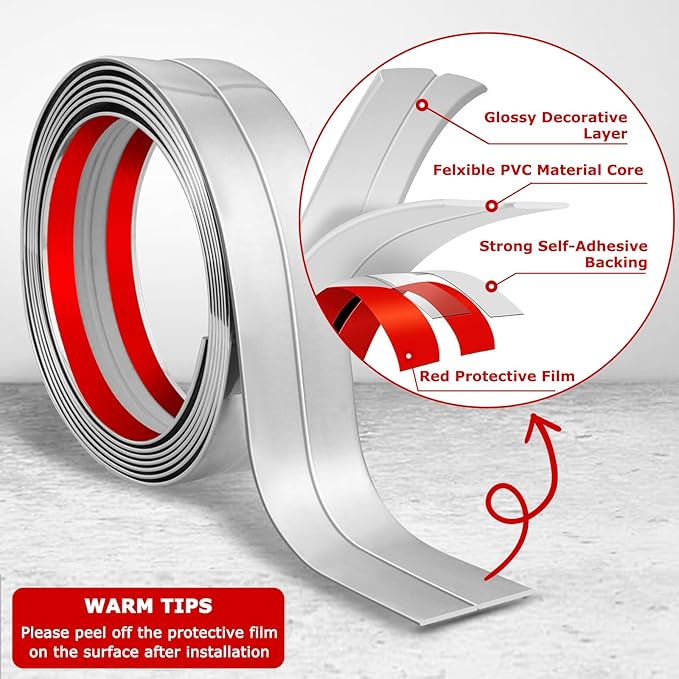 Flexible Wall Corner Protector Moulding Trim Peel and Stick Wall Corner Guards Edge Protector Self Adhesive Wall Molding Trim Strip for Wall Edge Corner Ceiling (Silver, 2.4 in x 20 Ft)