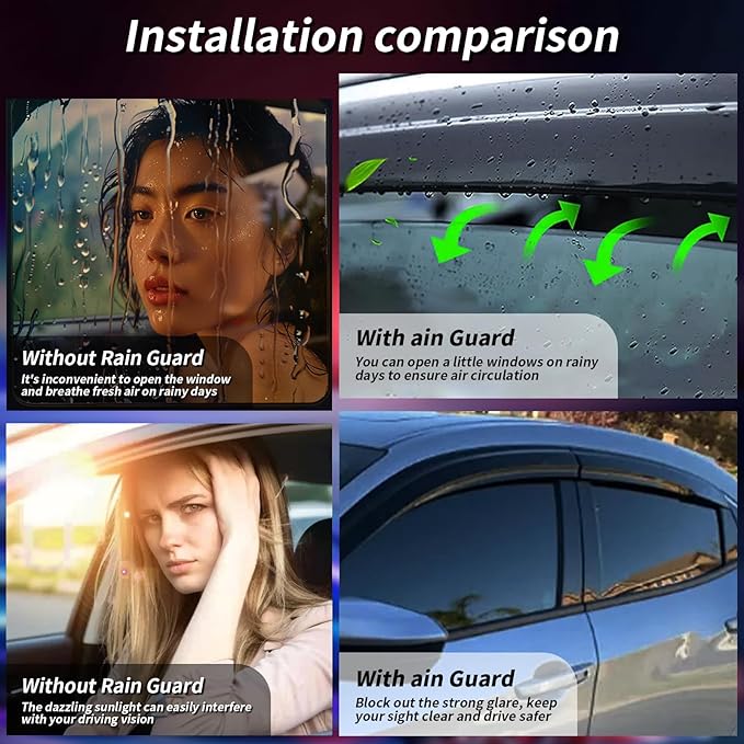 Rain Guards Side Window Visor Vent Outside Mount, 4PCS Fits for Honda Civic 4-Door Sedan 2006 2007 2008 2009 2010 2011