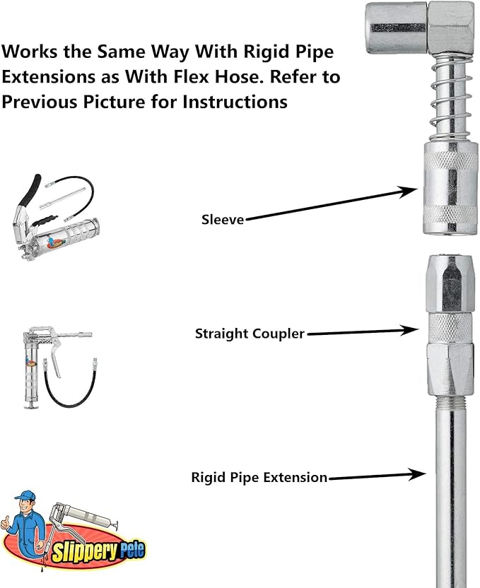 Slippery Pete 90 Degree Grease Coupler Snaps on to Grease Fittings in Tight Spaces