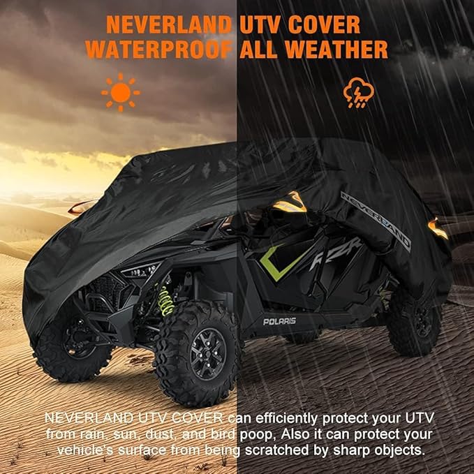 NEVERLAND UTV Cover 4-6 Passenger - All-Weather Protection Side by Side Cover, Compatible with Polaris RZR General Honda Suzuki Yamaha SxS Arctic Cat John Deere Kymco Bobcat Argo Can Am Maverick X3