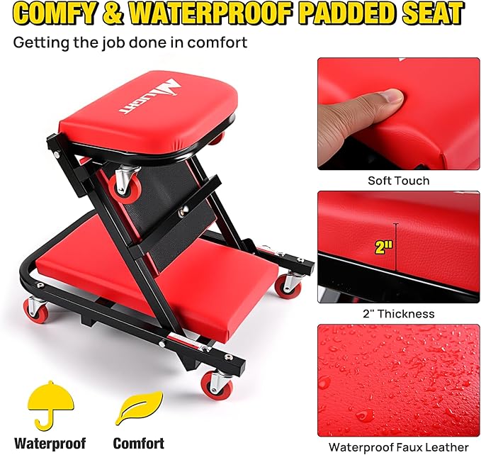 Nilight 40" Z Creeper - 2-in-1 Folding Rolling Mechanic Seat, 40 inches Adjustable Lay-Down or Sit Garage Chair, 330 lbs Capacity, Red Black