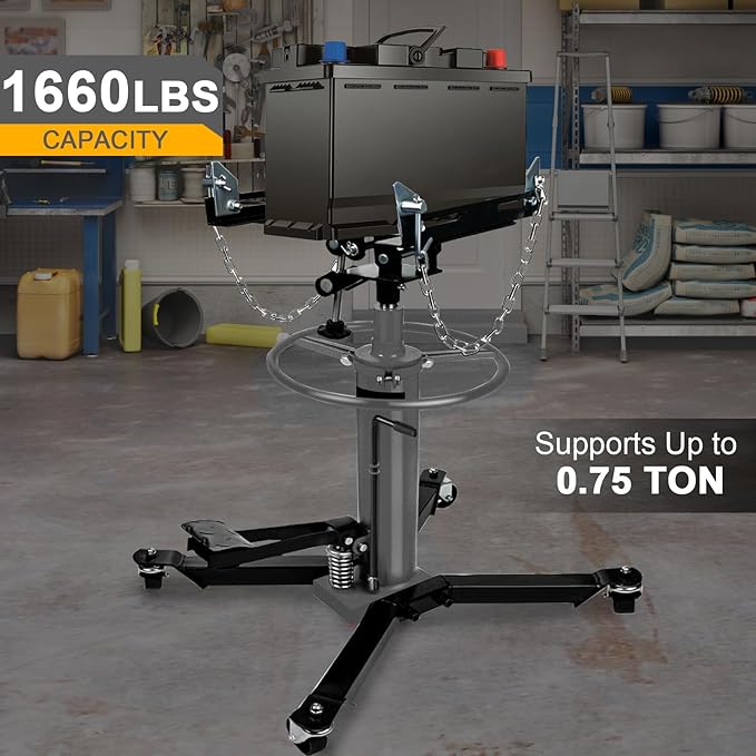 Transmission Jack 1660 lbs/ 0.75 Ton Capacity Hydraulic Telescopic Transmission Jack 34" - 70" Adjustable Height Telescoping Transmission Hydraulic with 360° Swivel Wheels Lift Hoist (Gray)