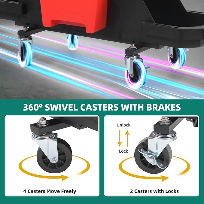 YITAHOME Detailing Stool with Wheels, Mechanics Seat With 2 Removable Trays and Drawer, Heavy Duty Rolling Garage Stool 330 LBS Capacity, Rolling Tool Seat for Automotive Auto Repair Car Wash Upgraded