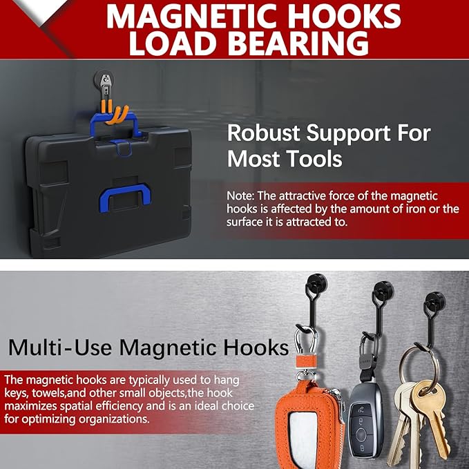 3-H Heavy Duty Magnet Garage Hooks 2 Pack, J Shape Strong Magnetic Hooks for Hanging Cordless Power Drill, Utility Magnetic Tool Holder for Metal Cabinet, Steel Pegboard, Toolbox, Garage(Orange)