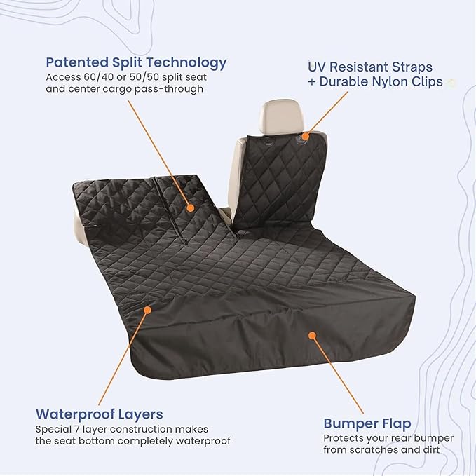 4Knines SUV Cargo Liner for Dogs, Trunk Mat for SUV, Durable Cargo Cover, Protector – Compatible with 60/40 Split Bench & Armrest Pass-Through, Waterproof, Machine Washable, Non-Slip (X Large, Black)