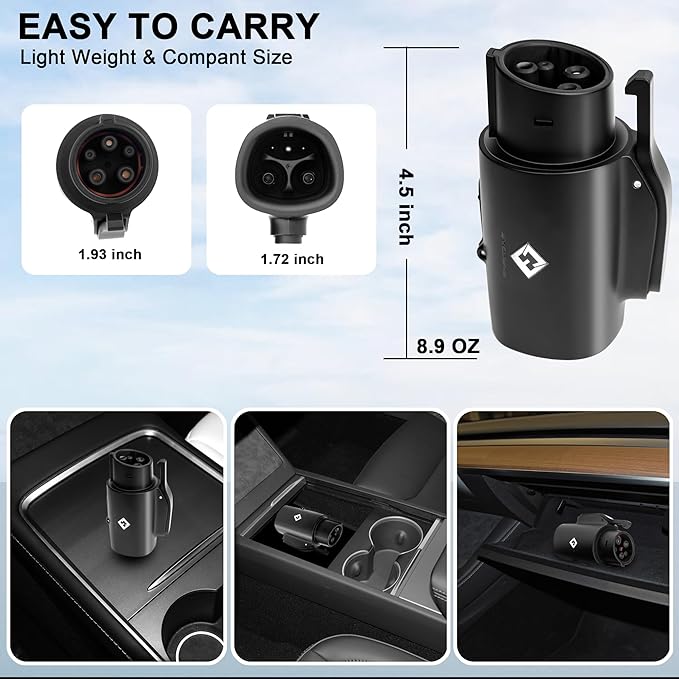 Tesla to J1772 Adapter, for All J1772 EV, 80A 250V Max, Portable and Outdoor EV Adapter, for Tesla High Powered Connectors, Destination Charger, Mobile Charger, Wall Charger, (Black)