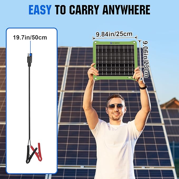 ECO-WORTHY Upgrade 7.5W Solar Car Battery Charger Maintainer 12V Waterproof Solar Panel Portable Solar Trickle Charger for Car Truck Boat Lawn Mower RV Trailer Tractor Utility Vehicle Battery