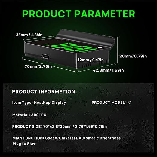Heads up Display for Cars,Car HUD,Head up Display for Car,Digital GPS HUD Speedometer,USB Cable Plug and Play,Automatic Brightness Adjustment,Large Font Display