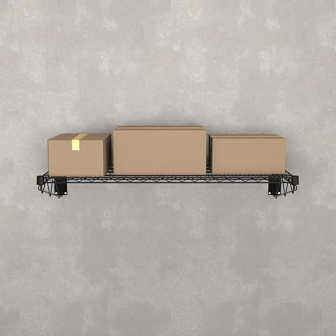 18" x 48" Black Epoxy Wire Wall Mount Shelf