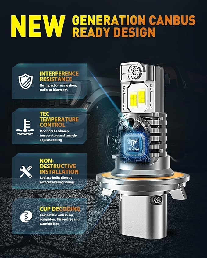 Upgraded H13/9008 Bulbs, 60,000LM 10X Super Brighter, 85000+ Hours Long Service Life, 6500K Cool White, Real 1:1 Halogen Size Fog Lights, Plug N Play, Pack of 2