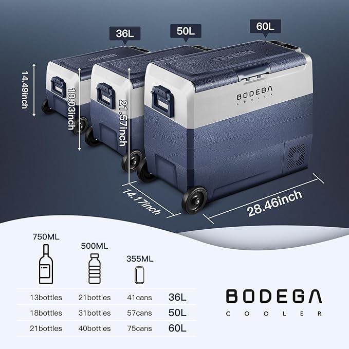 BODEGACOOLER 12 Volt Portable Refrigerator,64 Quart Car Fridge Dual Zone -4℉-68℉,60L Car Freezer APP Control,Electric Compressor Cooler 12/24V DC and 100-240V AC for RV,Camping,Travel,Truck,Vehicles