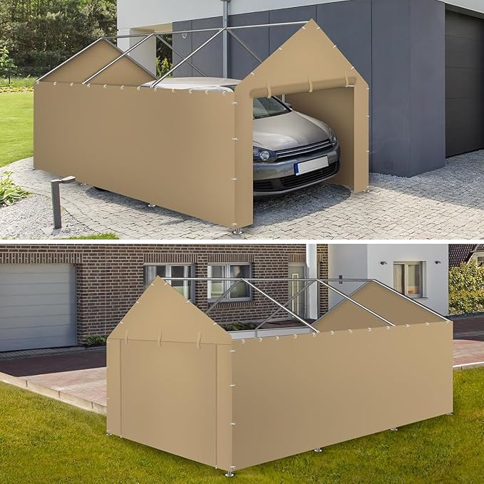 Carport Replacement Tarp Canopy, Sidewall Panel with Elastic Ball Bungees, for 10x20 FT or 12x20 FT Garage Party Tent Shelter - Beige, One Sidewall Panel Only