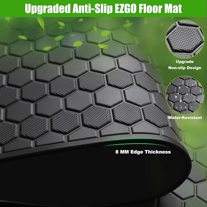 EZGO TXT Golf Cart Full Coverage Floor Liner Mat, fits EZGO TXT (1994+), Valor(1994+), Express S4(2012-2020), Cushman Workhorse, EX1(2020), Thick Anti-Slip Rubber, Black Trim