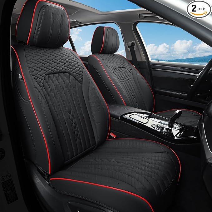 Car Seat Covers Full Set, Leather Seat Covers for Cars, Car Seat Protector Waterproof, Non-Slip Car Interior Covers Fit for Most Cars, SUV, Vans, Trucks,2Seaters,Full Set,Black,COMFDRIVE-A03