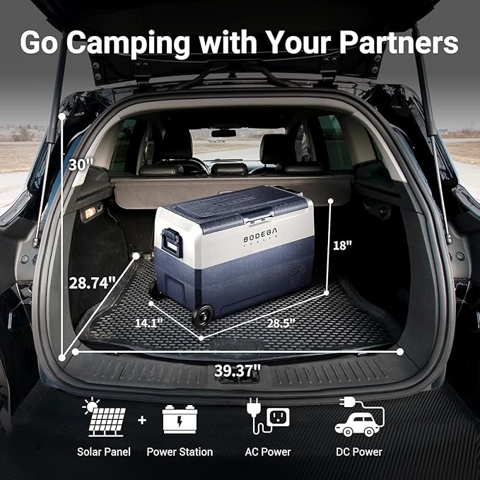 BODEGACOOLER 12 Volt Car Refrigerator,53 Quart Portable Freezer,Dual Zone Car Fridge APP Control,-4℉-68℉ RV Electric Compressor Cooler 12/24V DC 100-240V AC for Outdoor,Camping,Travel,Road Trip