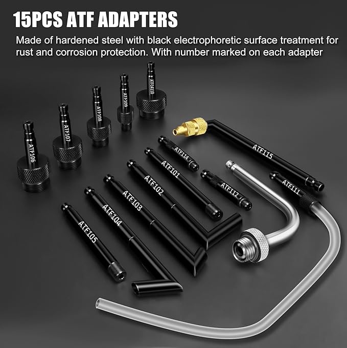 JIFETOR Transmission Fluid Pump Pneumatic Extractor and Dispenser Tool Kit, 10L ATF Fill and Evacuator Oil Can Set with 15PCS ATF Adapters 3PCS 1M Hose for Gear Oil Garage and Shop Fluid Transfer