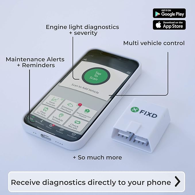 FIXD Bluetooth OBD2 Scanner for Car - Car Code Readers & Scan Tools for iPhone & Android - Wireless OBD2 Auto Diagnostic Tool to Check Engine & Fix All Cars & Vehicles ‘96 or Newer (3 Pack)