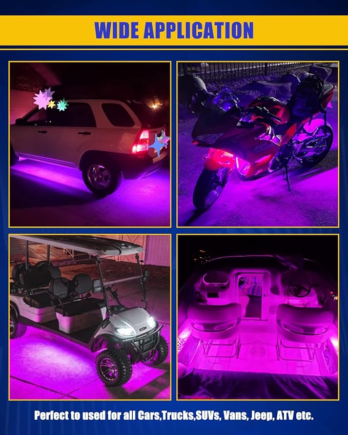 Pink Led Strip Lights,24inch 12V Interior Light Strip IP68 Waterproof Cuttable for Car Motorcycles Boat Golf Cart Truck Cargo Home Decoration with Strong Nano Tape(4PCS)