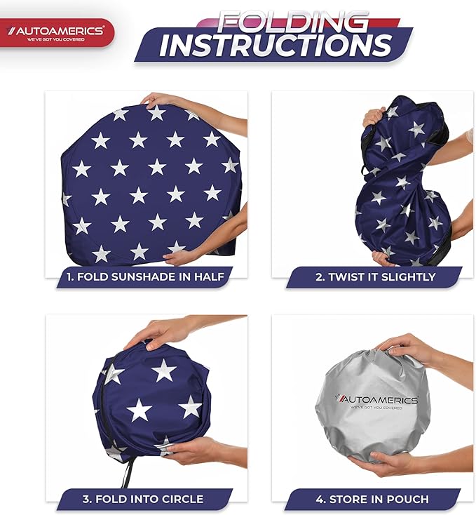 Autoamerics 1-Piece Windshield Sun Shade American Stars Flag USA Patriotic Design - Foldable Car Front Window Sunshade for Sedans SUV Truck - Blocks Max UV Rays and Keeps Your Vehicle Cool - Large