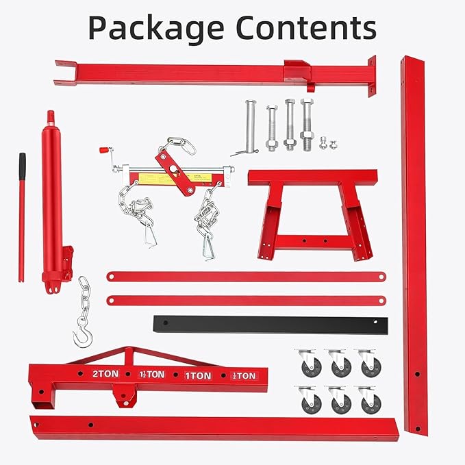 2 Ton Engine Hoist, Folding Hydraulic Cherry Picker Engine Hoist, 60.6x37x56.2 Inch Alloy Steel Hydraulic Lift with Lever, 6 Swivel Wheels and Engine Leveler, Garage Auto Repair Tools (Red)