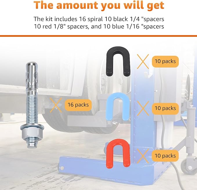 Lift Install Kit, Car Lift Installation Install Kit,(16Pcs 3/4" x 5.5" Wedge Anchor Bolts)
