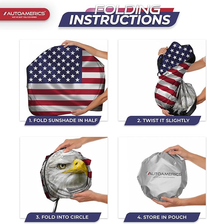 Autoamerics 1-Piece Windshield Sun Shade New American Eagle Flag USA Patriotic Design - Foldable Car Front Window Sunshade for Sedans SUV Truck - Blocks Max UV Rays and Keeps Your Vehicle Cool - Large