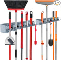 nacena Broom Holder Wall Mount, 2 Packs grey Wall Hanging Garden Tool & Utility Closet Organizer Mop & Broom Hook Wall Mounted Heavy Duty Broom and Mop Organizer Wall Hanging for Bathroom, garage