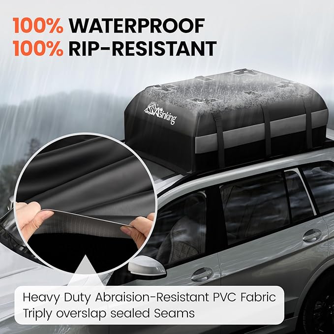 Asinking Car Rooftop Cargo Carrier Bag - 100% Waterproof Heavy Duty Car Roof Luggage Carrier 21 Cubic Feet, Fits All Vehicles with/Without Roof Rack - Easy Install & Triply Reinforced for Secure Use