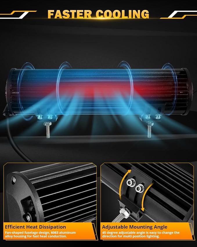 Auxbeam 12 Inch LED Light Bar, 6 Modes Strobe Amber Pod Lights Yellow Fog Light Dual Color Spot Flood Offroad Driving Lights, Memory Function LED Work Lights for Truck Car ATV