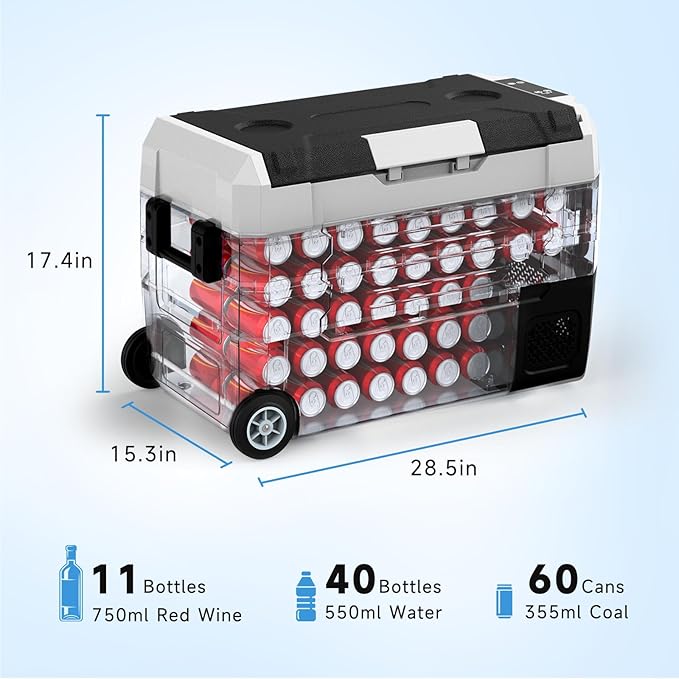 SubSun12V Cooler Car Fridge, 48QT -4℉~68℉ Fast Cooling Car Refrigerator, Portable Freezer with 12/24V DC and 110-220V AC, Electric Cooler for Camping, Road Trip and Boat