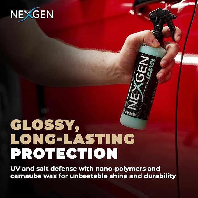 Nexgen Carnauba Spray Car Wax (8oz) - Nano-Polymers & Brazilian Carnauba for UV Defense & Wet-Look Gloss - Instant Car Detailing - Car Cleaning Supplies - Spray Wax for Cars, Trucks & More