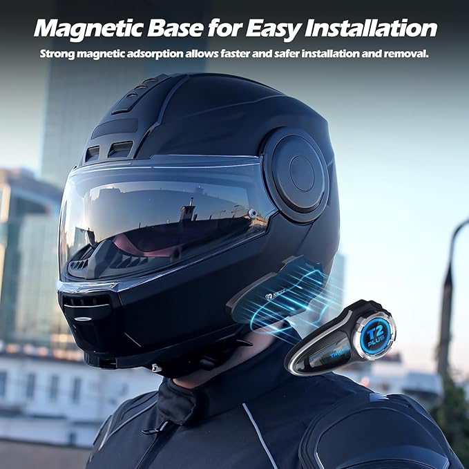 Motorcycle Bluetooth Headset T2Plus Dual Chip MESH Intercom 10-Way Motorcycle Helmet Bluetooth Helmet Intercom Communication Systems with Double Coil Subwoofer Speakers (Black/Silver)