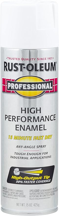 Rust-Oleum 7592838 Professional High Performance Enamel Spray Paint, 15 Oz, Gloss White
