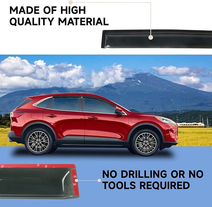 Rain Guards Fit for 2013-2019 Ford Escape, Tape-On Window Visors Shield, Smoke Tinted Vent Guard Deflector, Outside Mount Vent Visors,2013 2014 2015 2016 2017 2018 2019