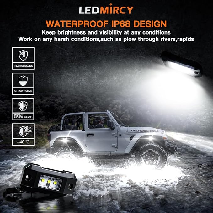 R4 Pure White LED Rock Lights Kit with Roker Switch Wire Harness 12PCS Rock Lights White for Offroad Trucks ATV UTV SUV Underglow Light Trail Rig Light Under Body High Power Waterproof
