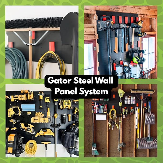 GATOR MAGNETICS Wall Panel Storage & Organization System 2 Pack– 16.75" x 12", Pair Metal Hooks, Galvanized Steel, Heavy-Duty Racks, Garage Organizers, Storage System, Tool Racks