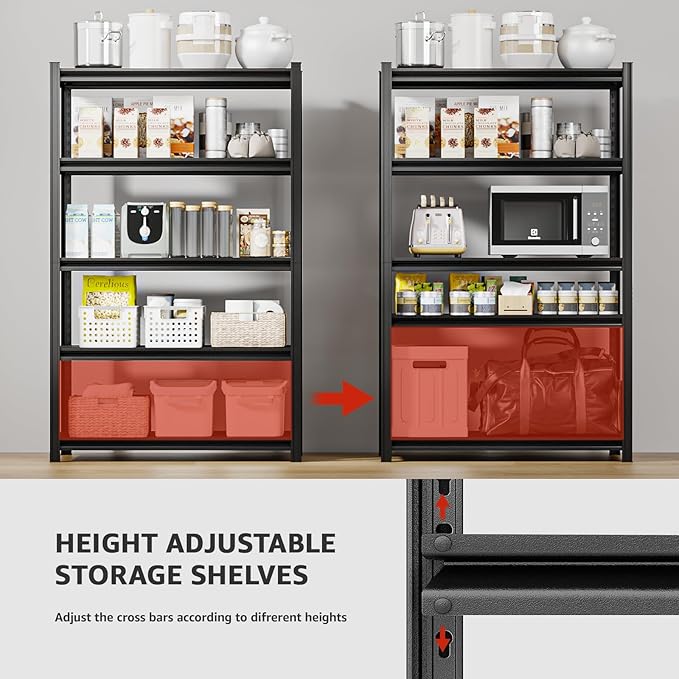 72" H Metal Garage Storage Shelves, 5 Tier Adjustable Shelving Unit for Warehouse, Office, Kitchen, Pantry, Living Room, Laundry Room, 35.43" W x 15.75" D, Load 2500 LBS, Black