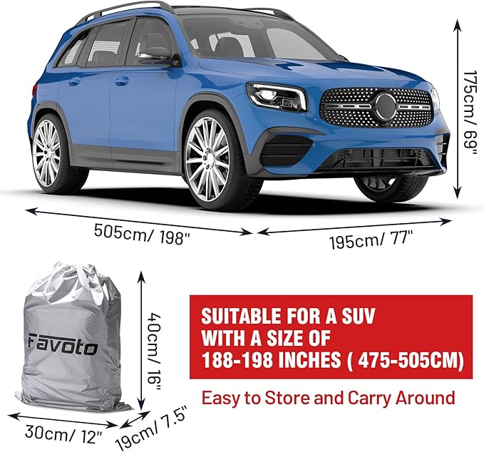 Favoto SUV Car Cover Waterproof - Custom Fit for Jeep Grand Cherokee (1992-2021) All Weather for Automobiles Outdoor with Reflective Stripe Snow Sun Dust UV Protection Full Exterior Cover
