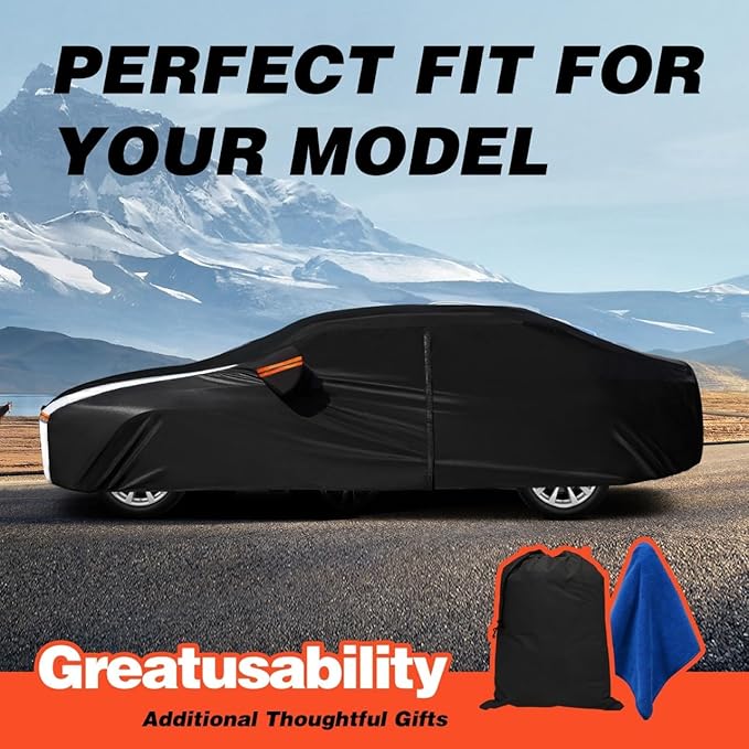 12-Layer Custom Fit Car Cover for Tesla Model X (2015-2025), Upgraded Waterproof All-Weather Full Exterior Cover with Door Zipper, for Snow Rain Dust and Sun UV Protection-Black.